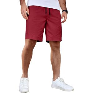 imageCOOFANDY Mens Casual Shorts Cotton Elastic Waist Drawstring Shorts Lightweight Summer Beach ShortsDark Red