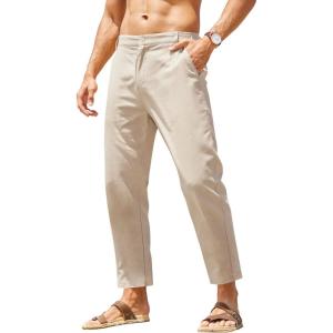 imageCOOFANDY Mens Cotton Linen Pants Elastic Waist Lightweight Casual Pants Relaxed Fit Yoga Beach Pants with Pockets02beige