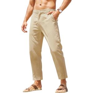 imageCOOFANDY Mens Cotton Linen Pants Elastic Waist Lightweight Casual Pants Relaxed Fit Yoga Beach Pants with Pockets02light Khaki