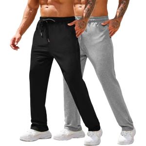 imageCOOFANDY Mens Cotton Sweatpants Open Bottom Lounge Pants Lightweight Casual Jogger Pants with Pockets2 Pack BlackGrey
