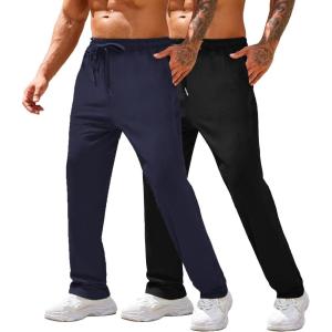 imageCOOFANDY Mens Cotton Sweatpants Open Bottom Lounge Pants Lightweight Casual Jogger Pants with Pockets2 Pack BlackNavy Blue