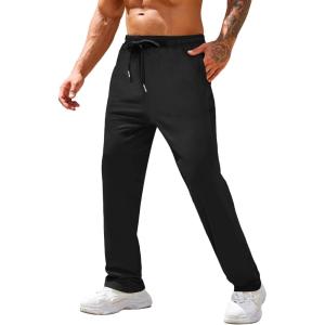 imageCOOFANDY Mens Cotton Sweatpants Open Bottom Lounge Pants Lightweight Casual Jogger Pants with PocketsBlack