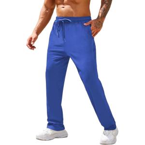 imageCOOFANDY Mens Cotton Sweatpants Open Bottom Lounge Pants Lightweight Casual Jogger Pants with PocketsBlue