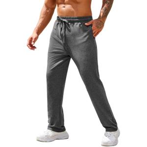 imageCOOFANDY Mens Cotton Sweatpants Open Bottom Lounge Pants Lightweight Casual Jogger Pants with PocketsDark Grey
