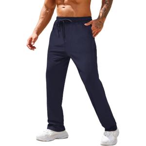 imageCOOFANDY Mens Cotton Sweatpants Open Bottom Lounge Pants Lightweight Casual Jogger Pants with PocketsNavy Blue