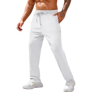 imageCOOFANDY Mens Cotton Sweatpants Open Bottom Lounge Pants Lightweight Casual Jogger Pants with PocketsWhite