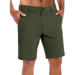 imageCOOFANDY Mens Hybrid Casual Golf Shorts 9quot Stretch Lightweight Quick Dry Summer Hiking Travel Shorts with Zipper PocketsArmy Green