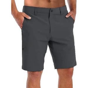 imageCOOFANDY Mens Hybrid Casual Golf Shorts 9quot Stretch Lightweight Quick Dry Summer Hiking Travel Shorts with Zipper PocketsDark Grey