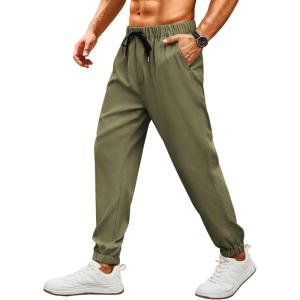imageCOOFANDY Mens Joggers Pants Regular Fit Casual Pants Lightweight Elastic Waistband Pants with PocketsArmy Green