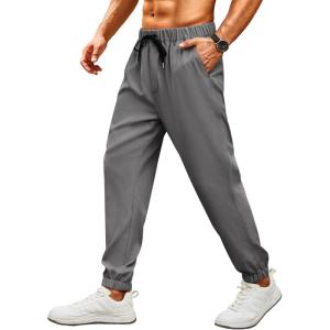 imageCOOFANDY Mens Joggers Pants Regular Fit Casual Pants Lightweight Elastic Waistband Pants with PocketsDark Grey