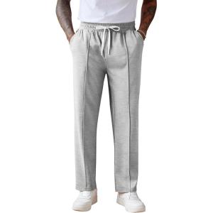 imageCOOFANDY Mens Knit Sweatpants Lightweight Open Bottom Casual Pants Drawstring Jogger Yoga Pants with PocketsLight Grey