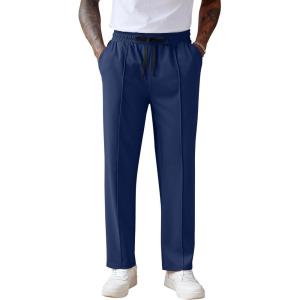 imageCOOFANDY Mens Knit Sweatpants Lightweight Open Bottom Casual Pants Drawstring Jogger Yoga Pants with PocketsNavy Blue