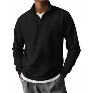 imageCOOFANDY Mens Quarter Zip Pullover Long Sleeve Casual 14 Zip Sweatshirt Lightweight Solid Shirts Regular FitAll Black