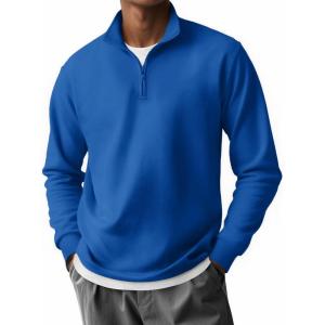 imageCOOFANDY Mens Quarter Zip Pullover Long Sleeve Casual 14 Zip Sweatshirt Lightweight Solid Shirts Regular FitBlue