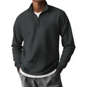 imageCOOFANDY Mens Quarter Zip Pullover Long Sleeve Casual 14 Zip Sweatshirt Lightweight Solid Shirts Regular FitDrak Grey