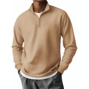 imageCOOFANDY Mens Quarter Zip Pullover Long Sleeve Casual 14 Zip Sweatshirt Lightweight Solid Shirts Regular FitKhaki