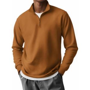 imageCOOFANDY Mens Quarter Zip Pullover Long Sleeve Casual 14 Zip Sweatshirt Lightweight Solid Shirts Regular FitLight Brown