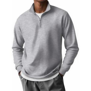 imageCOOFANDY Mens Quarter Zip Pullover Long Sleeve Casual 14 Zip Sweatshirt Lightweight Solid Shirts Regular FitLight Grey Heather