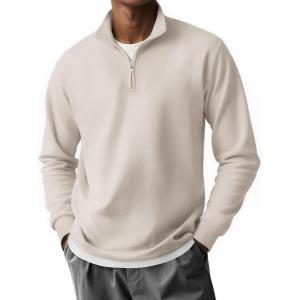 imageCOOFANDY Mens Quarter Zip Pullover Long Sleeve Casual 14 Zip Sweatshirt Lightweight Solid Shirts Regular FitLight Khaki