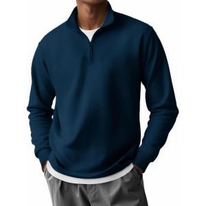 imageCOOFANDY Mens Quarter Zip Pullover Long Sleeve Casual 14 Zip Sweatshirt Lightweight Solid Shirts Regular FitNavy Blue