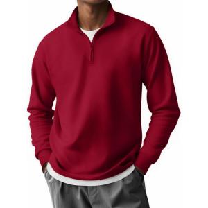 imageCOOFANDY Mens Quarter Zip Pullover Long Sleeve Casual 14 Zip Sweatshirt Lightweight Solid Shirts Regular FitRed