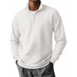 imageCOOFANDY Mens Quarter Zip Pullover Long Sleeve Casual 14 Zip Sweatshirt Lightweight Solid Shirts Regular FitWhite