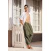 imageCOOFANDY Men Hippie Harem Pants Baggy Linen Cotton Boho Yoga Pants Summer Beach Pants Casual Drop Crotch TrouserArmy Green