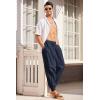 imageCOOFANDY Men Hippie Harem Pants Baggy Linen Cotton Boho Yoga Pants Summer Beach Pants Casual Drop Crotch TrouserNavy Blue