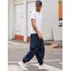 imageCOOFANDY Men Hippie Harem Pants Baggy Linen Cotton Boho Yoga Pants Summer Beach Pants Casual Drop Crotch TrouserNavy Blue