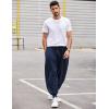 imageCOOFANDY Men Hippie Harem Pants Baggy Linen Cotton Boho Yoga Pants Summer Beach Pants Casual Drop Crotch TrouserNavy Blue