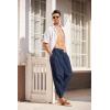 imageCOOFANDY Men Hippie Harem Pants Baggy Linen Cotton Boho Yoga Pants Summer Beach Pants Casual Drop Crotch TrouserPure Blue