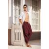 imageCOOFANDY Men Hippie Harem Pants Baggy Linen Cotton Boho Yoga Pants Summer Beach Pants Casual Drop Crotch TrouserWine Red
