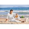 imageCOOFANDY Mens 2 Pieces Cotton Linen Set Henley Shirt Long Sleeve and Casual Beach Pants Summer Yoga Outfits01white