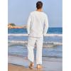 imageCOOFANDY Mens 2 Pieces Cotton Linen Set Henley Shirt Long Sleeve and Casual Beach Pants Summer Yoga Outfits01white
