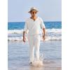 imageCOOFANDY Mens 2 Pieces Cotton Linen Set Henley Shirt Long Sleeve and Casual Beach Pants Summer Yoga Outfits01white