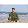 imageCOOFANDY Mens 2 Pieces Cotton Linen Set Henley Shirt Long Sleeve and Casual Beach Pants Summer Yoga OutfitsArmy Green