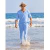 imageCOOFANDY Mens 2 Pieces Cotton Linen Set Henley Shirt Long Sleeve and Casual Beach Pants Summer Yoga OutfitsBlue