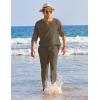 imageCOOFANDY Mens 2 Pieces Cotton Linen Set Henley Shirt Long Sleeve and Casual Beach Pants Summer Yoga OutfitsBrown