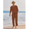imageCOOFANDY Mens 2 Pieces Cotton Linen Set Henley Shirt Long Sleeve and Casual Beach Pants Summer Yoga OutfitsCaramel