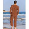 imageCOOFANDY Mens 2 Pieces Cotton Linen Set Henley Shirt Long Sleeve and Casual Beach Pants Summer Yoga OutfitsCaramel