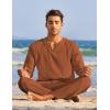 imageCOOFANDY Mens 2 Pieces Cotton Linen Set Henley Shirt Long Sleeve and Casual Beach Pants Summer Yoga OutfitsCaramel