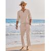 imageCOOFANDY Mens 2 Pieces Cotton Linen Set Henley Shirt Long Sleeve and Casual Beach Pants Summer Yoga OutfitsChampagne