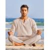 imageCOOFANDY Mens 2 Pieces Cotton Linen Set Henley Shirt Long Sleeve and Casual Beach Pants Summer Yoga OutfitsChampagne