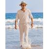 imageCOOFANDY Mens 2 Pieces Cotton Linen Set Henley Shirt Long Sleeve and Casual Beach Pants Summer Yoga OutfitsChampagne