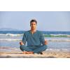 imageCOOFANDY Mens 2 Pieces Cotton Linen Set Henley Shirt Long Sleeve and Casual Beach Pants Summer Yoga OutfitsDeep Blue