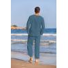 imageCOOFANDY Mens 2 Pieces Cotton Linen Set Henley Shirt Long Sleeve and Casual Beach Pants Summer Yoga OutfitsDeep Blue