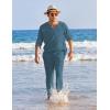 imageCOOFANDY Mens 2 Pieces Cotton Linen Set Henley Shirt Long Sleeve and Casual Beach Pants Summer Yoga OutfitsDeep Blue
