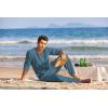 imageCOOFANDY Mens 2 Pieces Cotton Linen Set Henley Shirt Long Sleeve and Casual Beach Pants Summer Yoga OutfitsDeep Blue