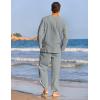 imageCOOFANDY Mens 2 Pieces Cotton Linen Set Henley Shirt Long Sleeve and Casual Beach Pants Summer Yoga OutfitsGrey