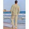 imageCOOFANDY Mens 2 Pieces Cotton Linen Set Henley Shirt Long Sleeve and Casual Beach Pants Summer Yoga OutfitsKhaki